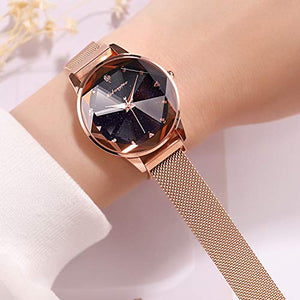 RORIOS Fashion Donna Shining Cielo Stellato Dial Orologi da Polso Band Oro A - Ilgrandebazar