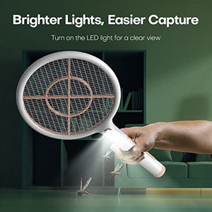 CONOPU Racchetta Zanzare Elettrica, 4000V Zanzare Elettrico, Base di ricarica wireless USB, Ricaricabile Batteria, Luce LED, 3 Strati Protezione Maglia, Antizanzare, Bianco