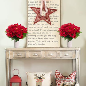 YUAENFI 4 Pezzi Fiori di Natale Artificiali Fiori Artificiali Natalizi Rossi Stella di Natale Fiori Finti Natalizi per Decorazioni Ghirlanda Corona Centrotavola Negozio la Casa