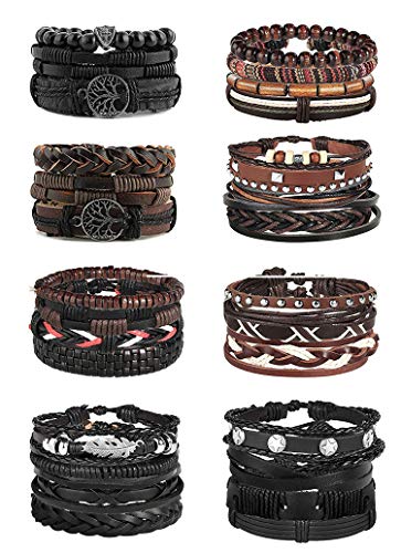 BESTEEL 28PCS Intrecciato Bracciali Pelle da Uomo Donna Punk Multilivello... - Ilgrandebazar