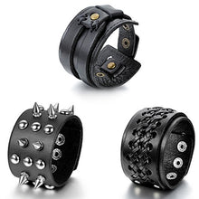 Carica l&#39;immagine nel visualizzatore di Gallery, Cupimatch Braccialetto Bracciale [3 Pezzi] Uomo Pelle Rivetto Tribale Grande... - Ilgrandebazar