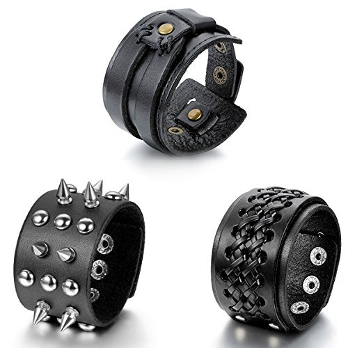 Cupimatch Braccialetto Bracciale [3 Pezzi] Uomo Pelle Rivetto Tribale Grande... - Ilgrandebazar