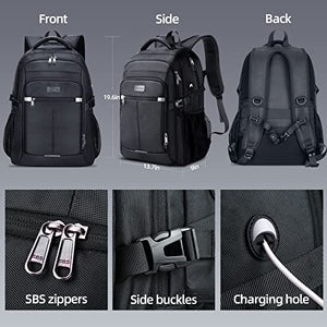 HOMIEE Zaino Uomo 17.3 Pollici Zaino Porta PC Antifurto 40L Bagaglio a Mano Zaini PC Portatili da Viaggio per Laptop Computer Lavoro Ufficio Scuola Università Unisex Nero Casual