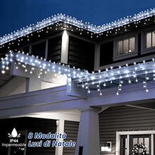 Carica l&#39;immagine nel visualizzatore di Gallery, Zorela Luci Natale Esterno Cascata 10M 400 LED Tenda Luminosa Esterno Natale Prolungabile Luci di Natale Cascata di Stalattiti con 8 Modalità Impermeabile per Balcone, Tetto, Giardino