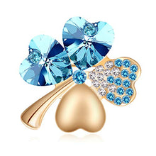 Carica l'immagine nel visualizzatore di Gallery, Joyfulshine Donna Spilla Cristallo Quadrifoglio Spille 18K Oro Oro-blu Oceano - Ilgrandebazar
