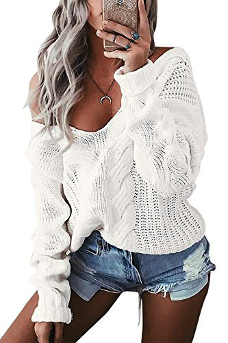 YOINS Maglione Donna Invernale Oversize Felpa Scollo a V S, Bianco-nuovo - Ilgrandebazar