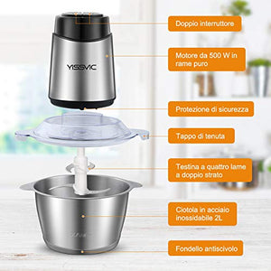Yissvic Tritatutto da Cucina Elettrico, 2L 500W Elettrico...