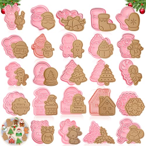 24 Pezzi Formine per Biscotti Natalizi, Tagliabiscotti Natale Formine Biscotti Natale 3D Stampi Biscotti Natale, Formine Biscotti Natale per Decorare Torta, Biscotto, Dolci (Natale 24)