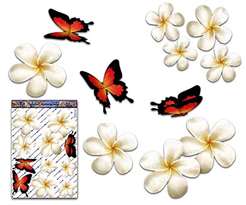 Fiore frangipani plumeria bianca doppio + farfalla grande adesivi auto... - Ilgrandebazar