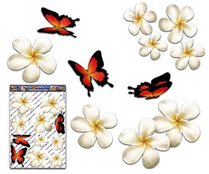 Fiore frangipani plumeria bianca doppio + farfalla grande adesivi auto... - Ilgrandebazar