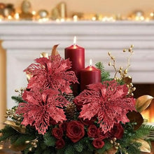Carica l&#39;immagine nel visualizzatore di Gallery, FINDIR 12 Pezzi Fiori di Natale Rossi Fiori Artificiali Natalizi Stelle di Natale Decorazioni Natalizie Natale Glitter Poinsettia Fiori di Natale Artificiali per Albero di Natale