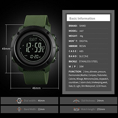 Findtime - Orologio digitale da uomo al quarzo, con bussola, contapassi Findtime - Orologio digitale da uomo al quarzo, con bussola, contapassi