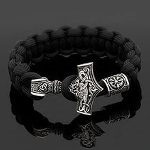 Carica l&#39;immagine nel visualizzatore di Gallery, Black Paracord con martello di Thor Rune nodo amuleto Mjolnir esterna in... - Ilgrandebazar