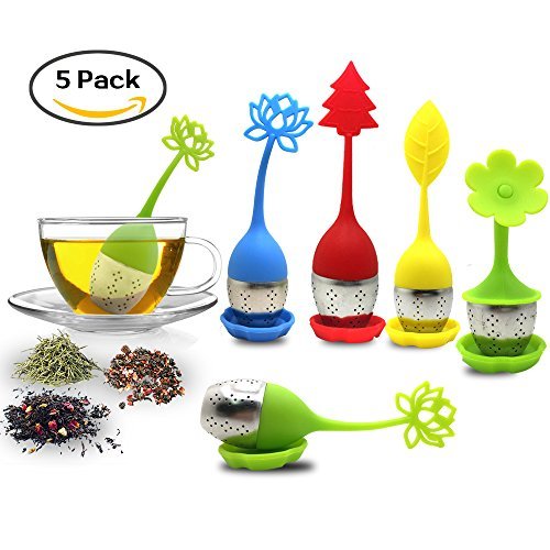 Infusore per tè con vassoio incluso set di 5, Blue / Red / Yellow / Green - Ilgrandebazar
