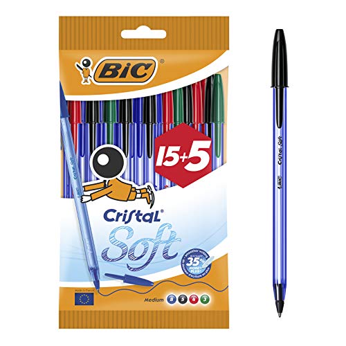 Bic Cristal Soft punta media 1,2 mm confezione 20 penne 15 + 5 bolígrafos - Ilgrandebazar
