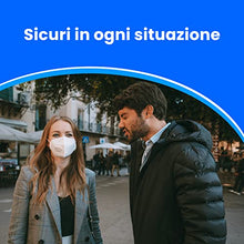 Carica l'immagine nel visualizzatore di Gallery, ADESTE - 50 Mascherine FFP2 Bianche Certificate CE, filiera controllata, anallergiche, con elastici comodi e resistenti. Sicura: capacità filtrante >99,5%, Buste singole sigillate.