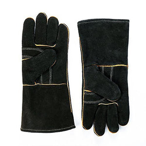 LeaSeek - Guanti in pelle per barbecue, resistenti al calore 14 inches, Black - Ilgrandebazar