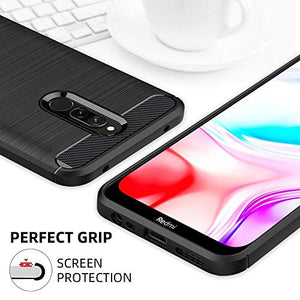 Peakally Cover Xiaomi Redmi 8, Fibra di Carbonio Morbido TPU Custodia Nero - Ilgrandebazar