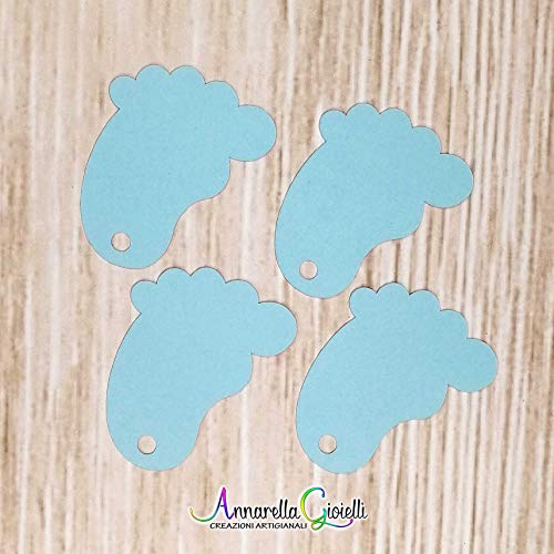 50 pezzi cartellini celesti per Battesimo, piedino, 32x45 mm, carte regalo,... - Ilgrandebazar
