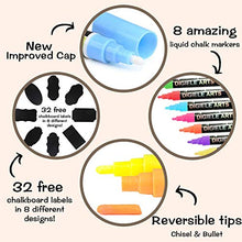 Carica l'immagine nel visualizzatore di Gallery, Pennarelli Gesso Liquido di DIGIELE, 8 Colori Assortiti Brillanti con 32... - Ilgrandebazar
