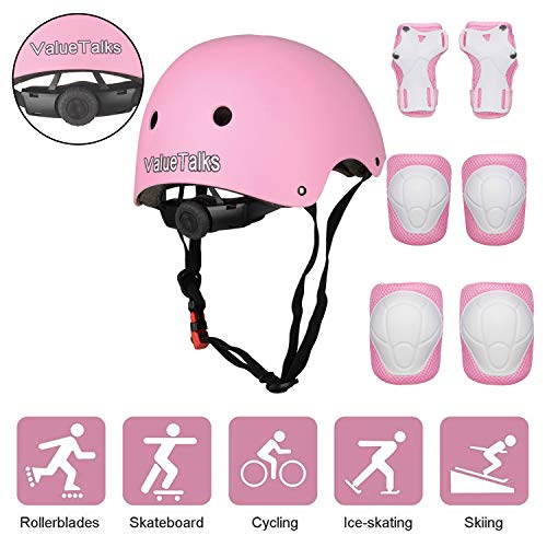 ValueTalks Protezione di Casco Bambini, Ginocchiere Gomitiere e Pink