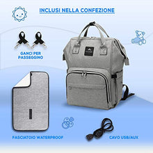 Carica l&#39;immagine nel visualizzatore di Gallery, Zaino Mamma Multifunzione Vulcano Design Neonato Fasciatoio Grigio - Ilgrandebazar