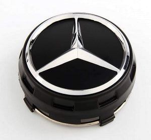 UG 4X Tappi Coprimozzo 75mm Logo Mercedes Nero Rialzato AMG Classe A B C - Ilgrandebazar