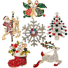 Carica l&#39;immagine nel visualizzatore di Gallery, Bigomila 6 Pezzi Spilla di Natale per le donne Spille di Natale Carino per le Ragazze di Cristallo Smalto Spille di Natale per Bambini Decorazioni Regalo di Natale