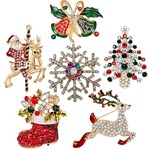 Bigomila 6 Pezzi Spilla di Natale per le donne Spille di Natale Carino per le Ragazze di Cristallo Smalto Spille di Natale per Bambini Decorazioni Regalo di Natale