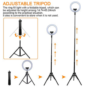 Powstro Lampada selfie LED da 10,2 pollici,Flash ad anello con treppiede a...