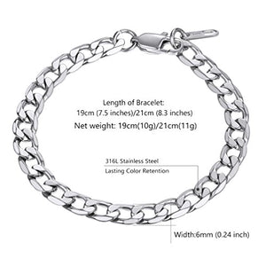 PROSTEEL Bracciale Uomo a Catena Cubana Semplice, Braccialetto 6 Mm - Argento - Ilgrandebazar