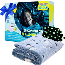 Carica l&#39;immagine nel visualizzatore di Gallery, HOME KOKO LOOK Plaid Magica Coperta Che Si Illumina al Buio 130x150cm Coperta Pile Plaid Fluorescenti Plaid Illuminante Coperta Bambino Natale Coperta Morbida Luminosa Regalo Bambino Bambina - Blu
