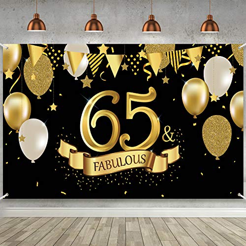 65esimo Compleanno Decorazione in Oro Nero, Grande Tessuto Fondale Nero...