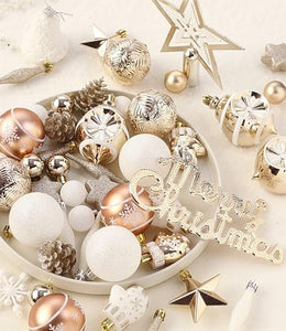 70 Pezzi Addobbi Natalizi Infrangibili Albero Natale con Gancio,Palline di Natale champagne oro Natalizie,In Plastica Infrangibile,Palle Di Natale Grandi E Piccole per Albero di Natale,Feste,Matrimoni