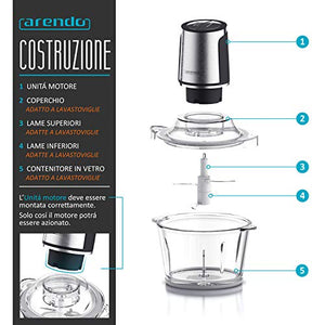 Arendo - Trituratore universale in VETRO da 1,5 L - 400 Watt - 4 lame in...