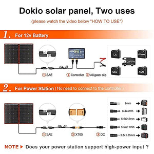 DOKIO Kit Pannello Solare Pieghevole Portatile 100W 18V Monocristallino con uscita USB controller solare per ricarica batteria 12v
