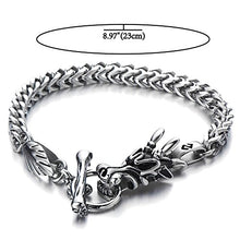 Carica l&#39;immagine nel visualizzatore di Gallery, COOLSTEELANDBEYOND Biker Braccialetto del Drago, Bracciale da Uomo, Argento - Ilgrandebazar