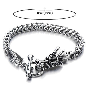 COOLSTEELANDBEYOND Biker Braccialetto del Drago, Bracciale da Uomo, Argento - Ilgrandebazar