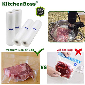 KitchenBoss Sacchetti Sottovuoto per Alimenti,4 4 rotoli 20x500cm e 28x500cm
