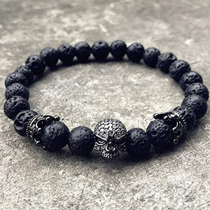 EXINOX Bracciale Perline di Pietra lavica | Uomo | Dettagli Teschio E... - Ilgrandebazar