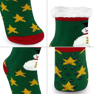 JOMIX Calzini Natale Bambini Calde Calzini Antiscivolo Natale Bambini Felpate Calze Natalizie Bambini Imbottite MB7416 (Verde Rosso, 32-35)