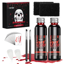 Carica l'immagine nel visualizzatore di Gallery, FURTIME Halloween Sangue Finto, 60ml Sangue Artificiale Fresco, 60ml Sangue Finto Rosso Scuro, Denti da Zombi, 30 Tatuaggi Temporanei per Cicatrici, Trucco per Cicatrici da Vampiro di Halloween