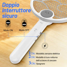 Carica l&#39;immagine nel visualizzatore di Gallery, 3 in 1 Racchetta Zanzare Elettrica Pieghevole Mosquito Killer 3000V USB Ricaricabile racchetta antizanzare con Base e Appendere al Muro Adatto Uso Interno ed Esterno