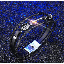 Carica l&#39;immagine nel visualizzatore di Gallery, Jlbuay Bracciale da Uomo acciaio inossidabile vero cuoio bracciale... - Ilgrandebazar