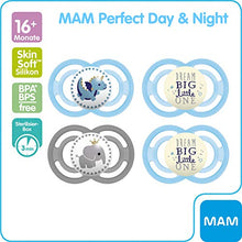 Carica l&#39;immagine nel visualizzatore di Gallery, MAM Day &amp; Night - Set di 4 ciucci Perfect e 2 16+ Monate, Blu - Elefante