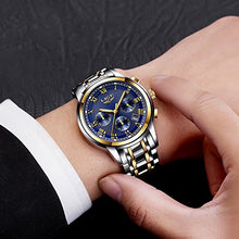 Carica l&#39;immagine nel visualizzatore di Gallery, LIGE Orologi Uomo Sportivo Cronografo Impermeabile Analogico al Blue Gold - Ilgrandebazar