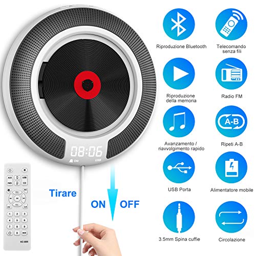 Lettore CD, CD Player Bluetooth con Radio Altoparlanti HiFi Bianco
