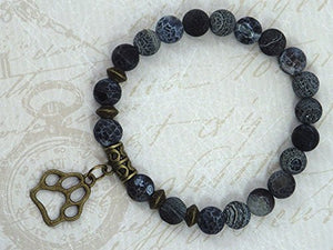 Bracciale in agata smerigliato con ciondolo a forma di zampa lupo - Ilgrandebazar