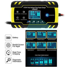 Carica l&#39;immagine nel visualizzatore di Gallery, URAQT Caricabatteria Auto, 12V/24V 8A Multi Protezioni Caricatore Giallo