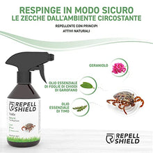 Carica l&#39;immagine nel visualizzatore di Gallery, RepellShield Spray Repellente Zecche Uomo per Pelle, Vestiti e Casa - Antizecche Uomo Spray per Escursioni - Spray Antiparassitario e Antizanzare Giardino - Efficiente Spray Antipulci per Ambienti